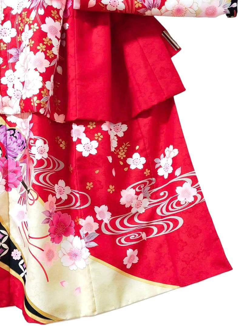 □七五三　女児振り袖着物　桜吹雪　手毬　金駒刺繍　襦袢半衿重ね衿付