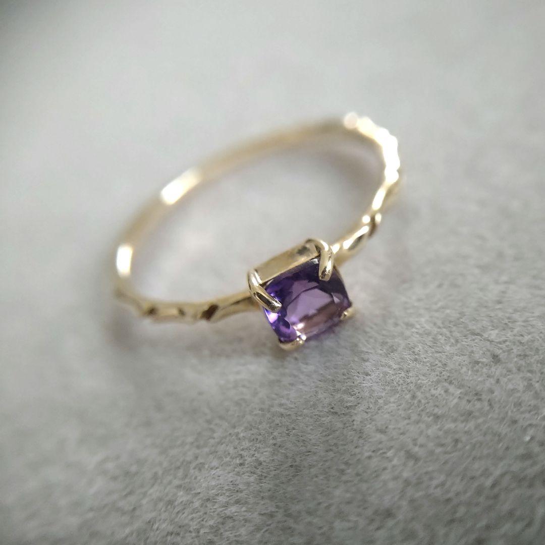 美品【ノワールドプーペ】アメジスト K10 スクエアリング 9号 アガット好きな