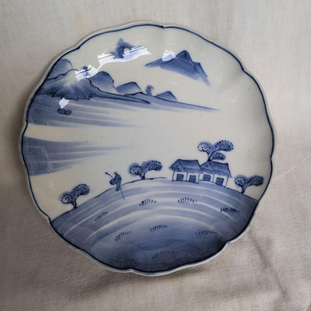 古伊万里 染付 七寸皿 5枚 山水賢人図