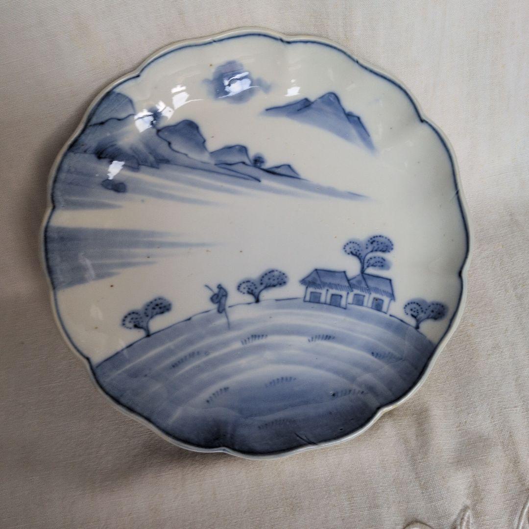 古伊万里 染付 七寸皿 5枚 山水賢人図