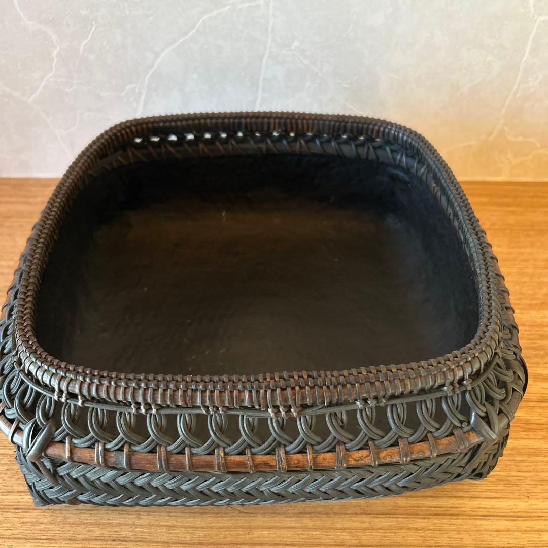 鈴木竹朋斎　篭師　唐物写　藤組四方炭斗　茶道具