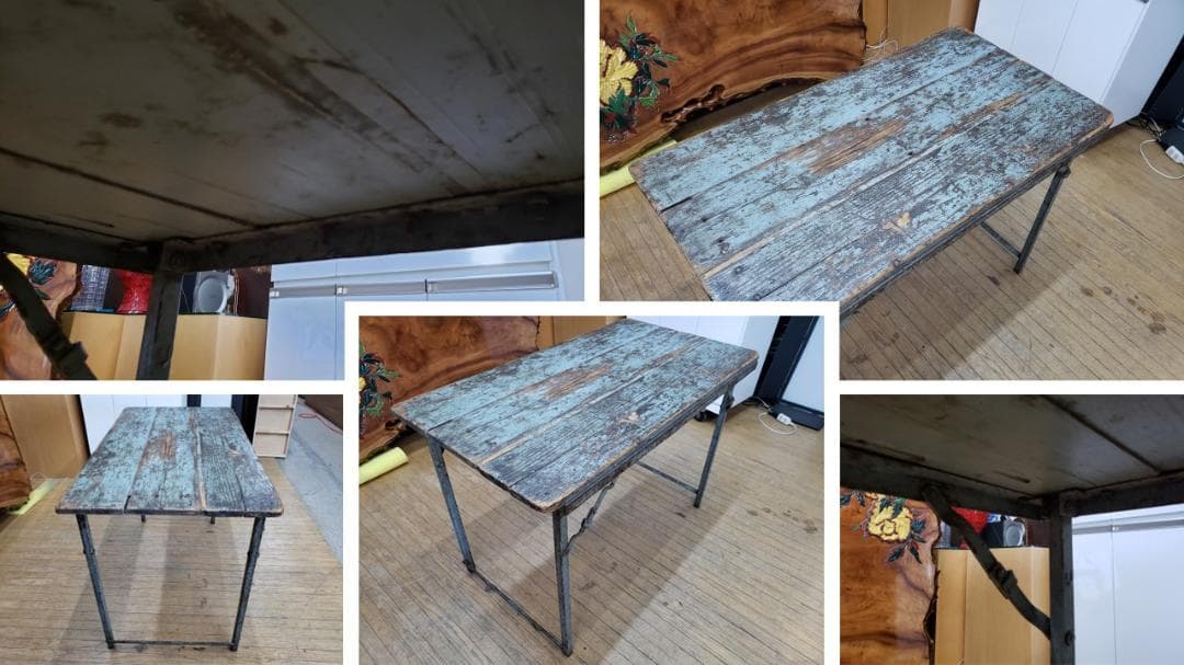 a2　ヴィンテージ　折り畳み　アイアン脚　テーブル