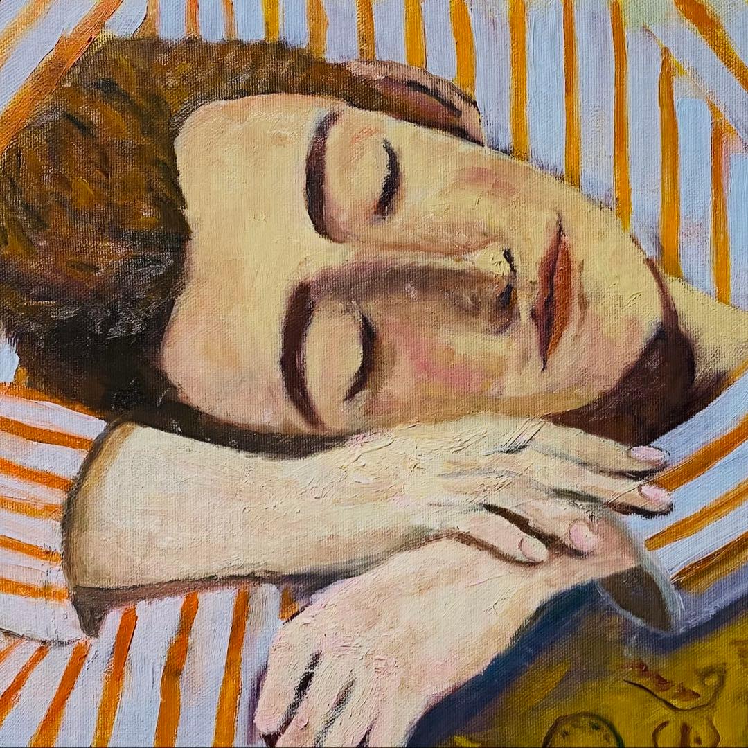 抱かれる男 P8 油彩画 人物画