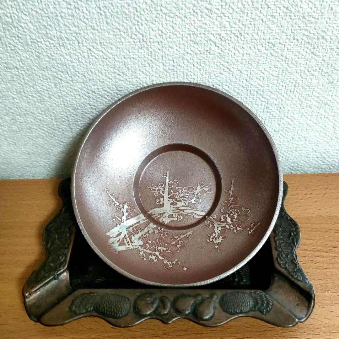 〈未使用〉錫　茶托　錫師　松下喜山作　煎茶道具　5客セット　木箱入り【T-6】
