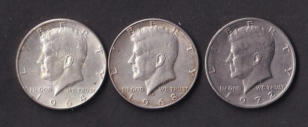 アメリカ 　ハーフダラー銀貨　 ケネディ　3種類（2枚は銀貨）