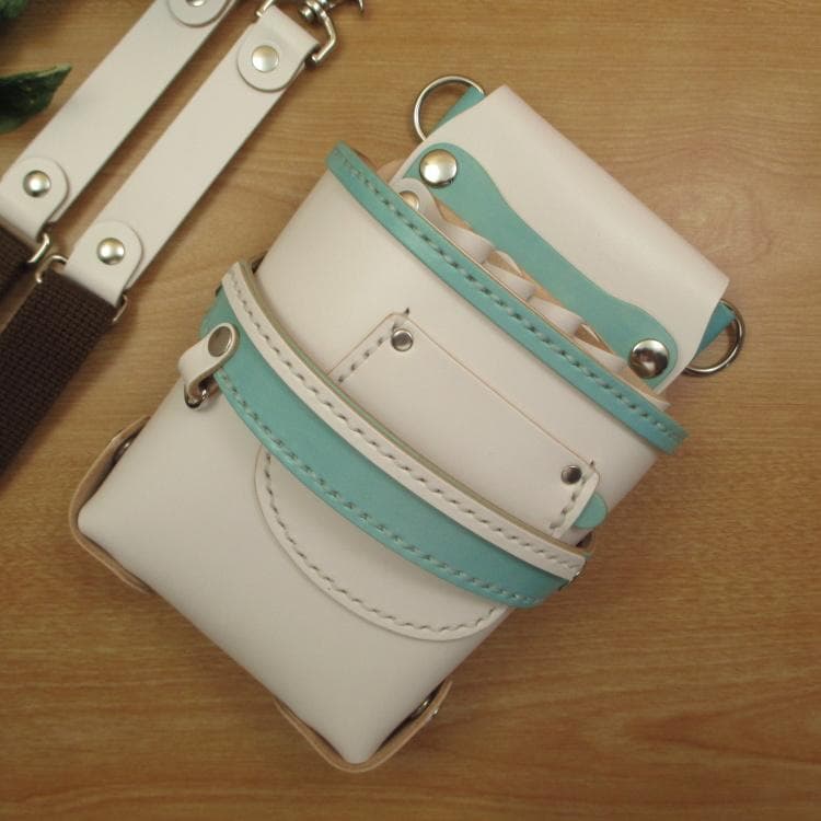 ホワイト＆空色　５丁差し　本革シザーケース　SCA-39/CWA