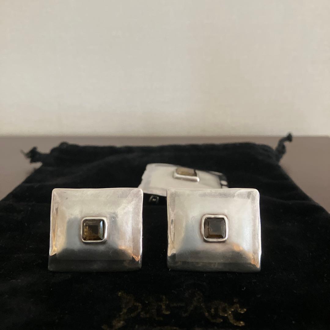 イスラエルBat-Amiシルバー24Kプレートストーンブローチとイヤリング