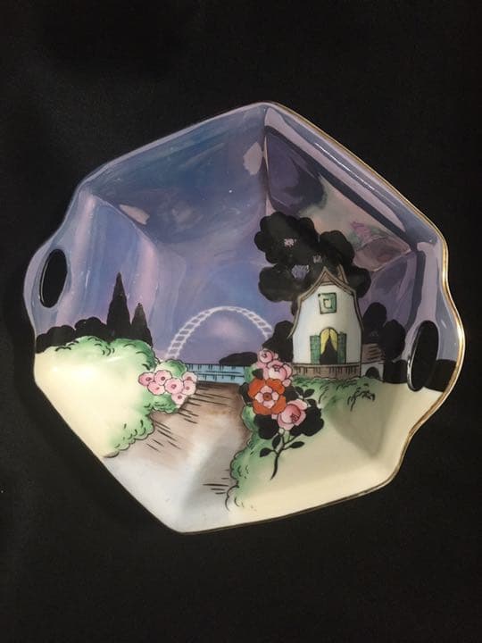 ノリタケ　ハンドル付きボウル　アールデコ　ラスター彩　さくら印