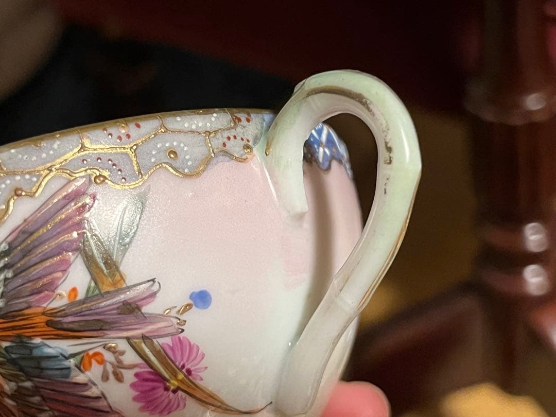 島村製　ジャポニズム　金彩　花と雀　カップとソーサー セット