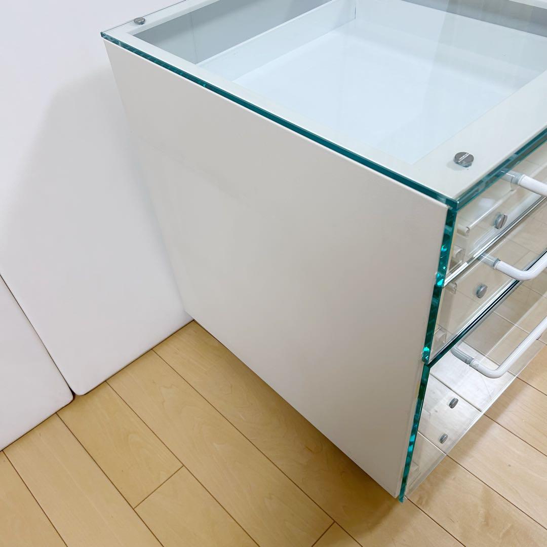 東馬　TOHMA ガラスワゴン　キャビネット　強化ガラス　希少　ホワイト