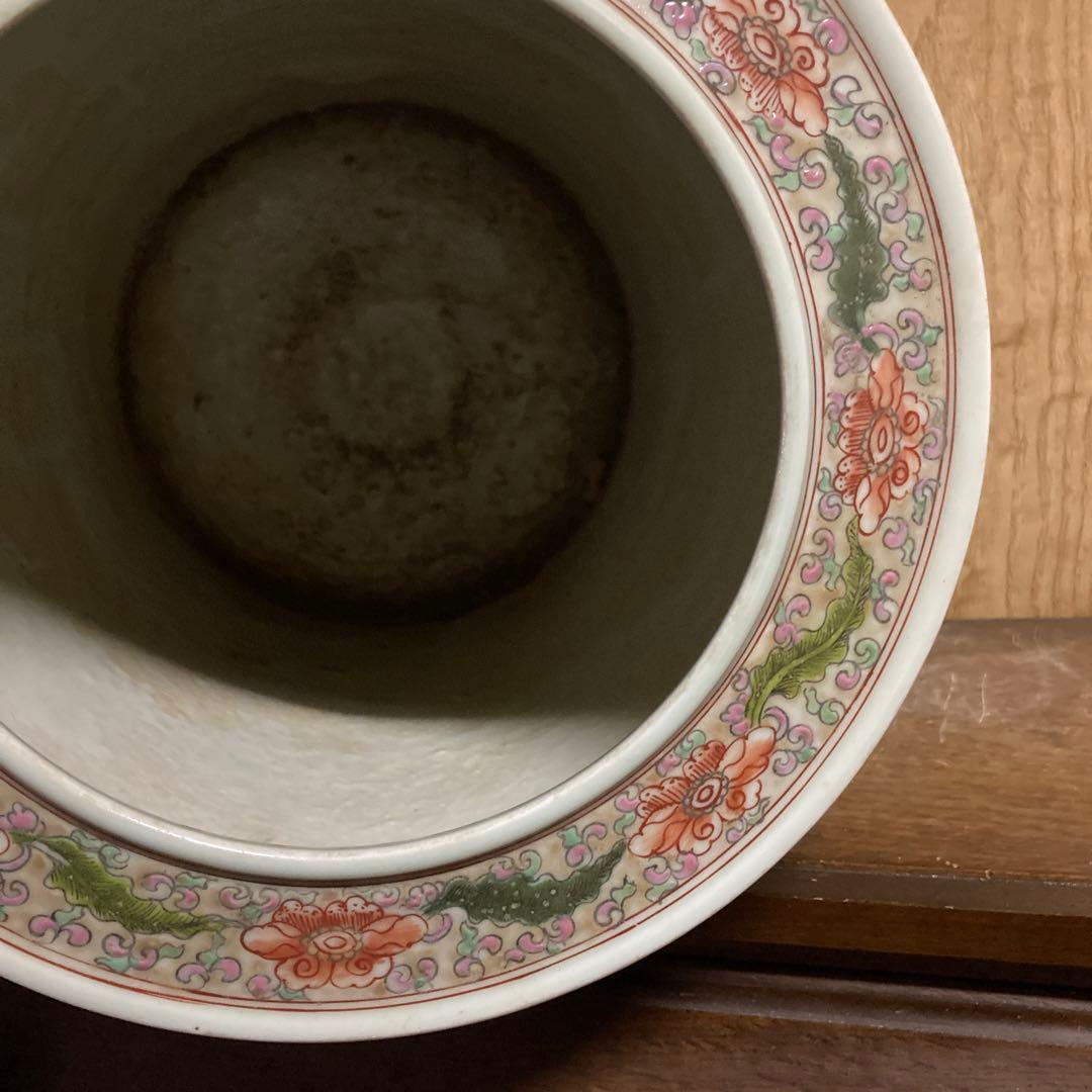 中国　色絵　粉彩　筒瓶　花鳥図　大明嘉靖年製