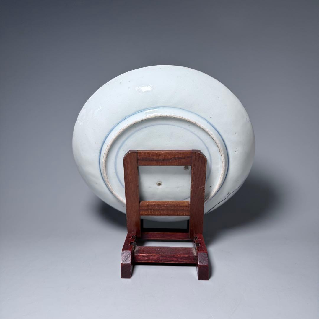 1600年代　初期手　藍九谷　染付舟人物葦雁文七寸皿　芝コレ　同手文化館収蔵