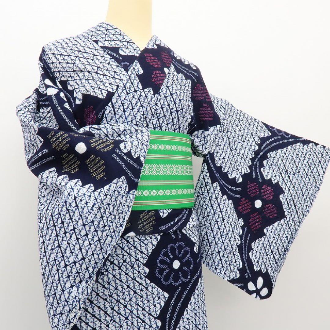 ちいちゃん✺美品 有松鳴海絞り 高級浴衣 着物 綿 A3149