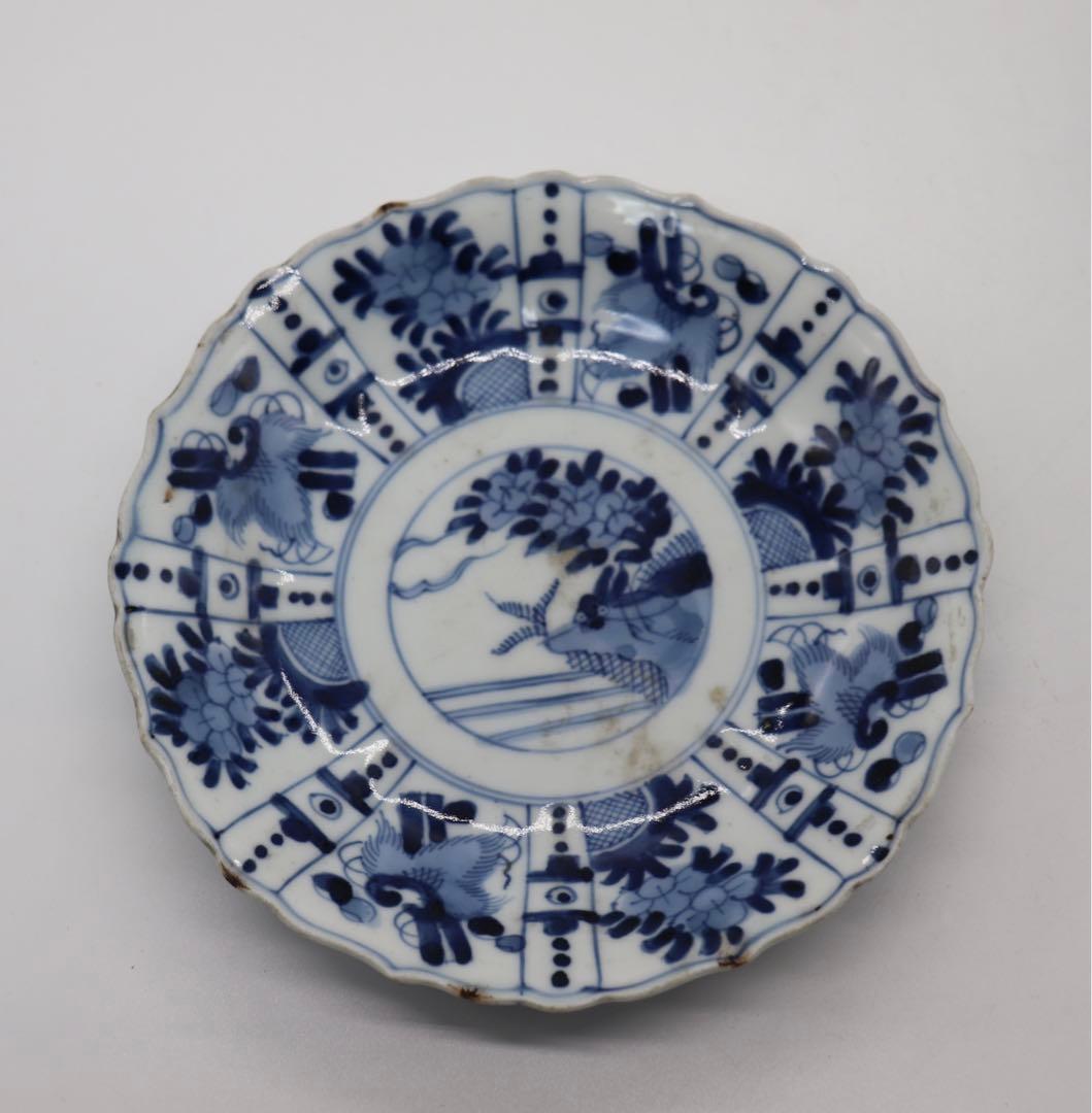 中国　明時代　染付花卉昆虫紋花口皿4点　送料込み0201