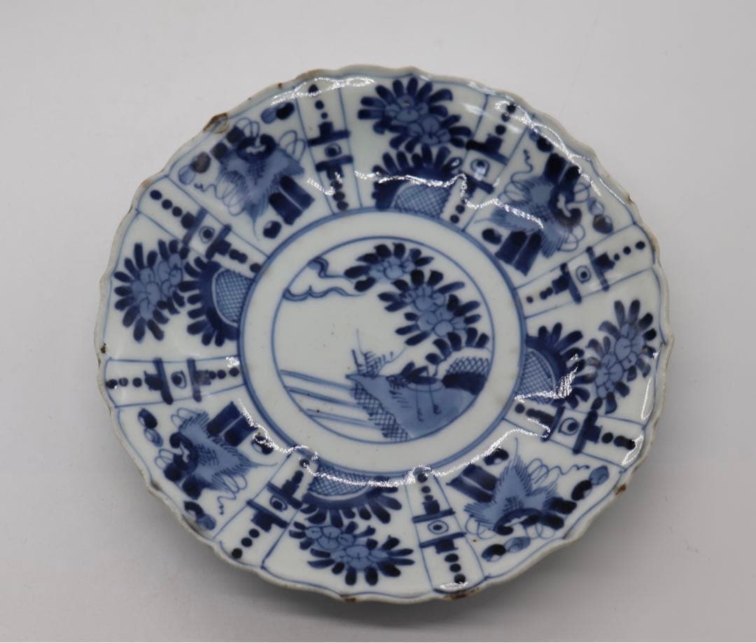 中国　明時代　染付花卉昆虫紋花口皿4点　送料込み0201