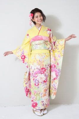 【即日発送】成人式にまだ間に合う｜振袖フルセット 黄色 花柄39800円