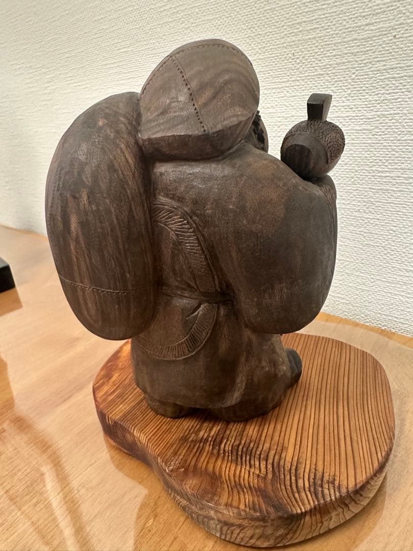 木製 福の神像 ガラスケース屋久杉台座付き