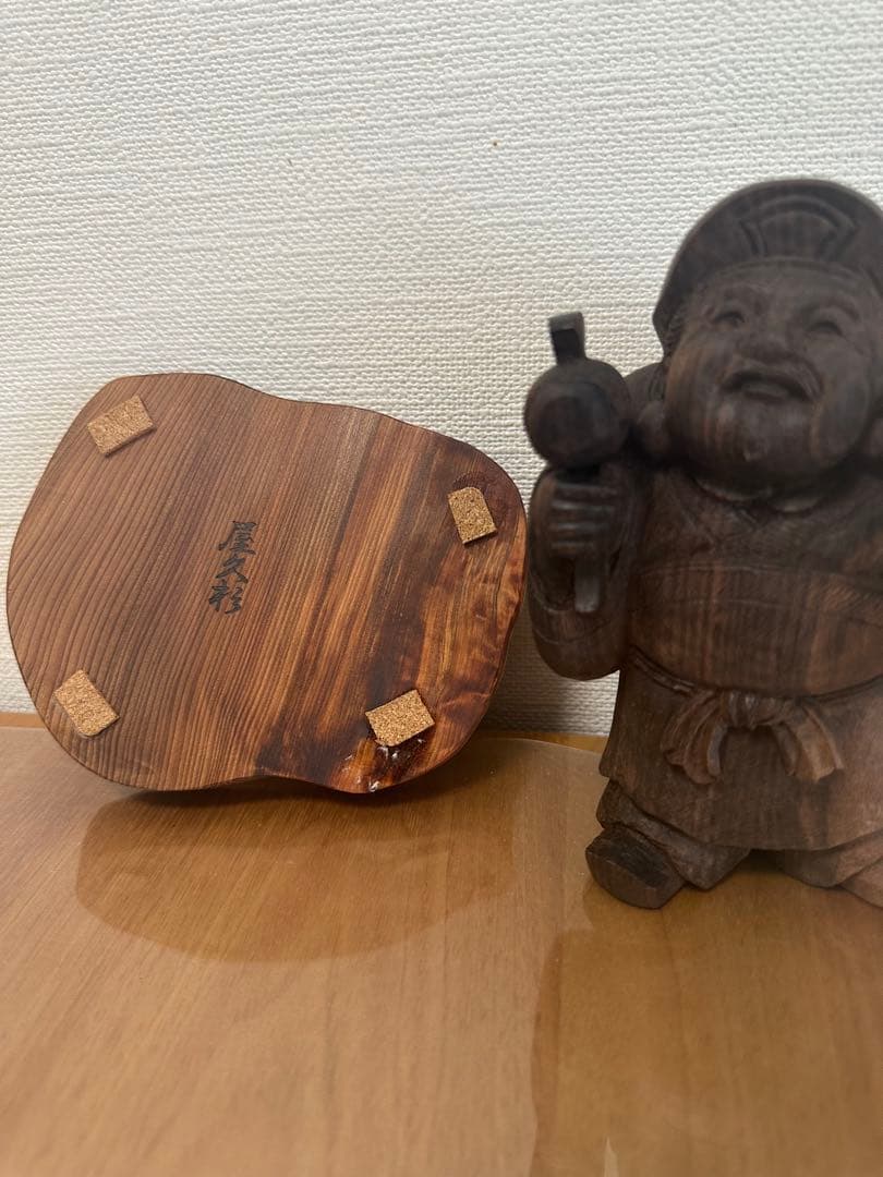 木製 福の神像 ガラスケース屋久杉台座付き