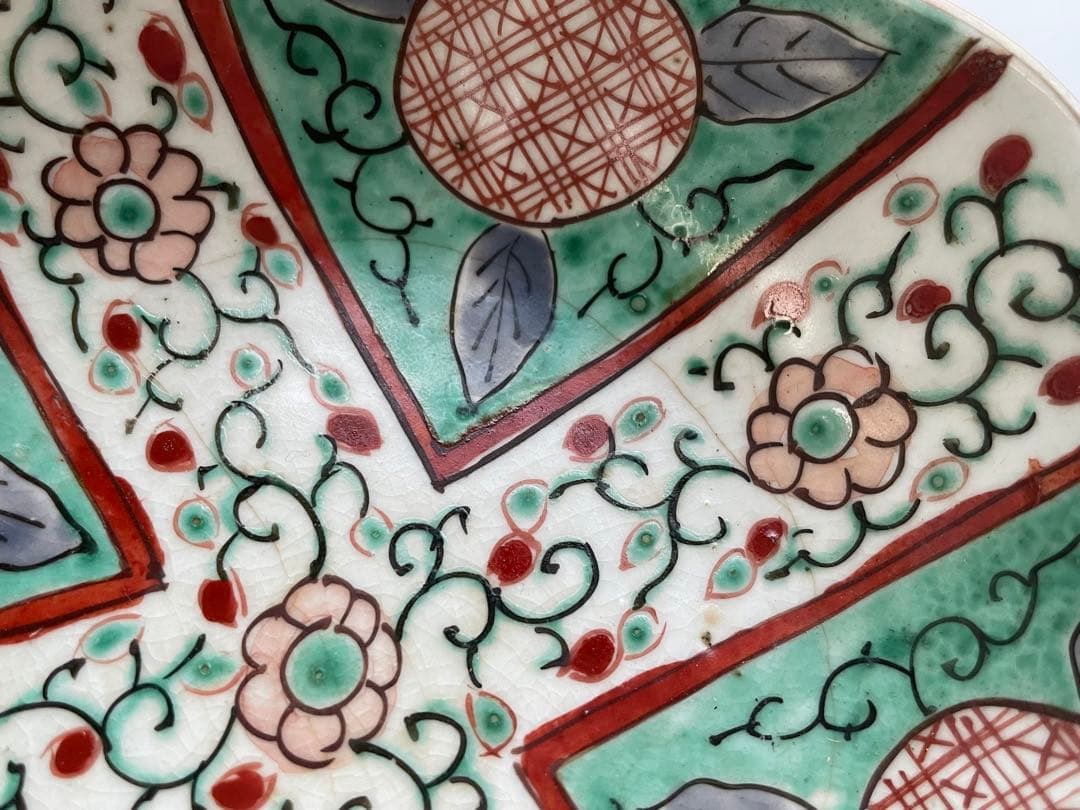 骨董　アンティーク　古伊万里　色絵　花唐草文様　膾皿　なます皿　2枚