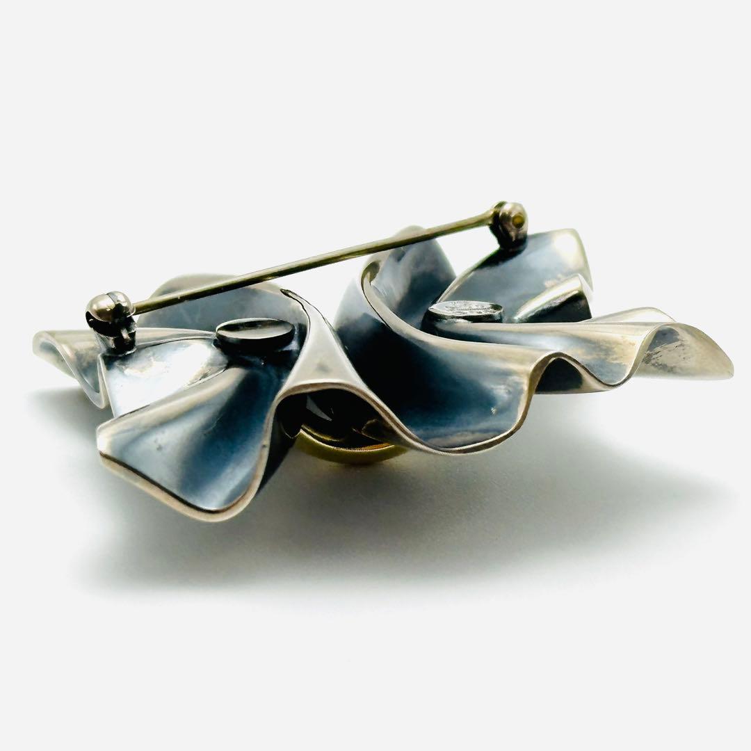   399 ギャザー　シルバーブローチ　925 燻　コンビ