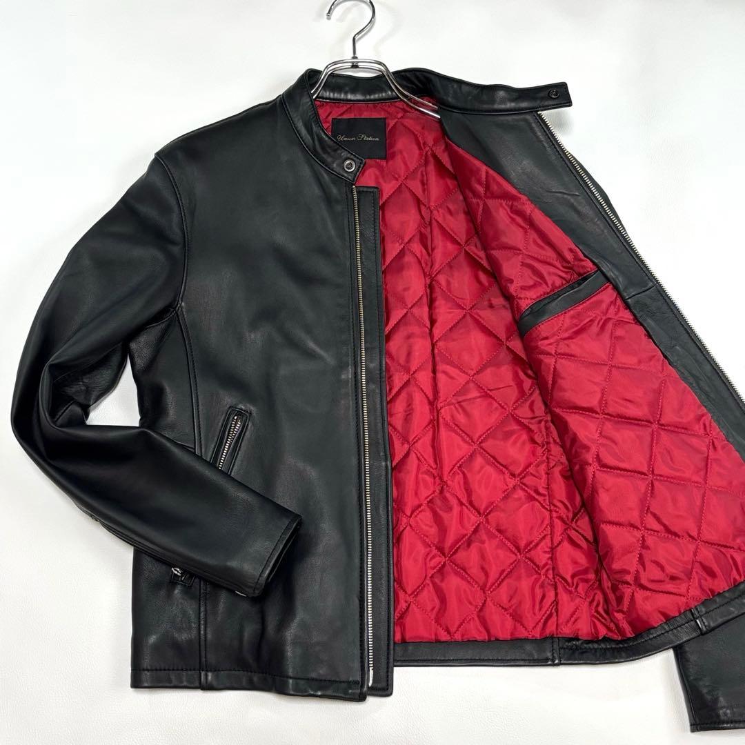 メンズビギ[赤と黒のコントラスト 羊革]ライダースジャケット M キルティング