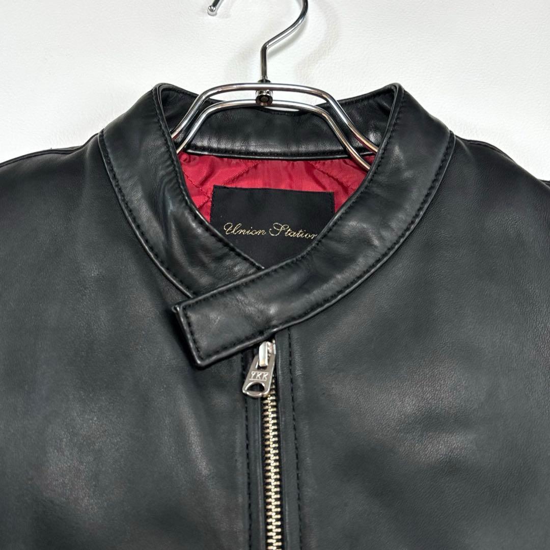 メンズビギ[赤と黒のコントラスト 羊革]ライダースジャケット M キルティング