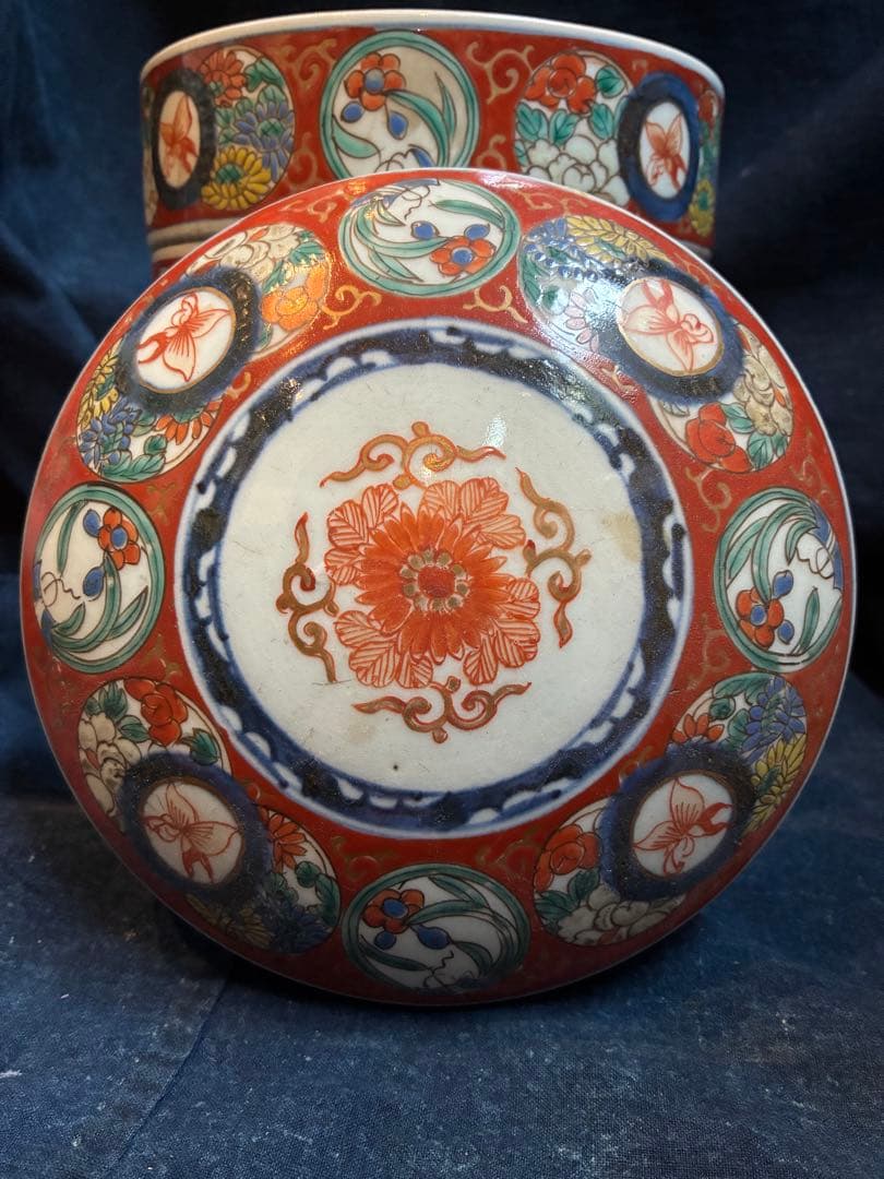 古伊万里　色絵　陶重　重箱　お節料理　江戸時代　傷直しあり　欠け無し