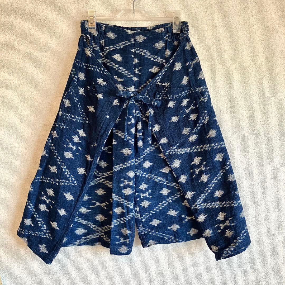 sorairo★うさとの服 藍染風・ヘンプ混 イカパンツ／巻きスカート風