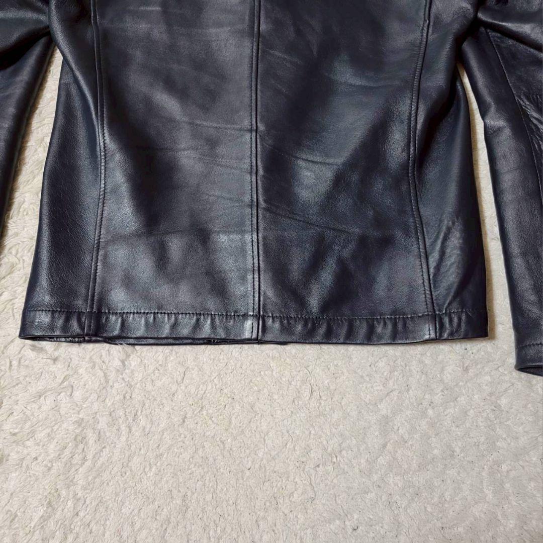 美品✨　キャサリンハムネットロンドン　シングルライダース　フード　羊革　紺　L