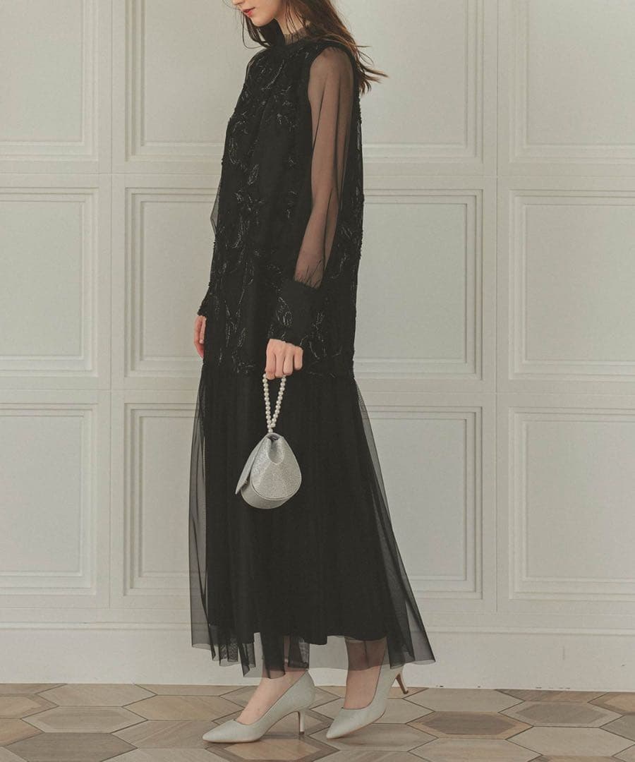 7★新品★La cadence　フェザーフラワーチュールドレス　ブラック　M