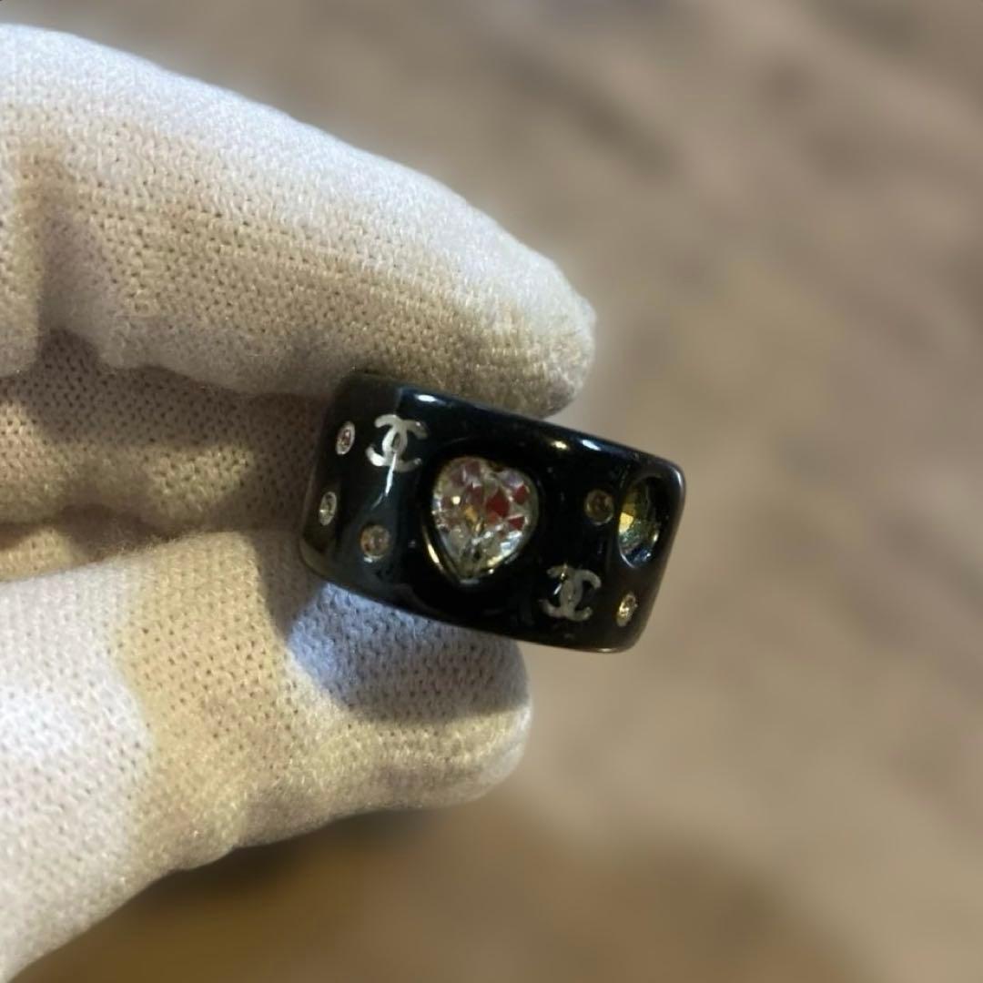 CHANELリング.ヴィンテージ★ココマーク.ハートモチーフラインストーン
