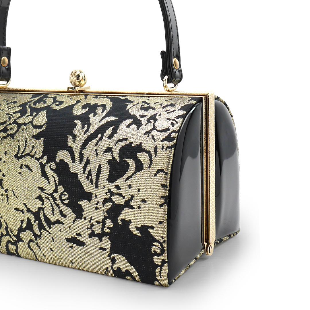 草履バッグセット 帯地 振袖 成人式 結婚 留袖 黒 金 uzouri114-1