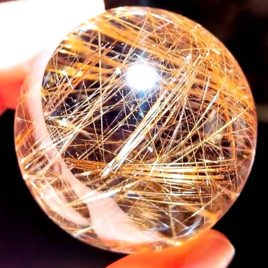 超絶綺麗✨48mm ゴールドルチルクォーツ　丸玉スフィア　金針水晶