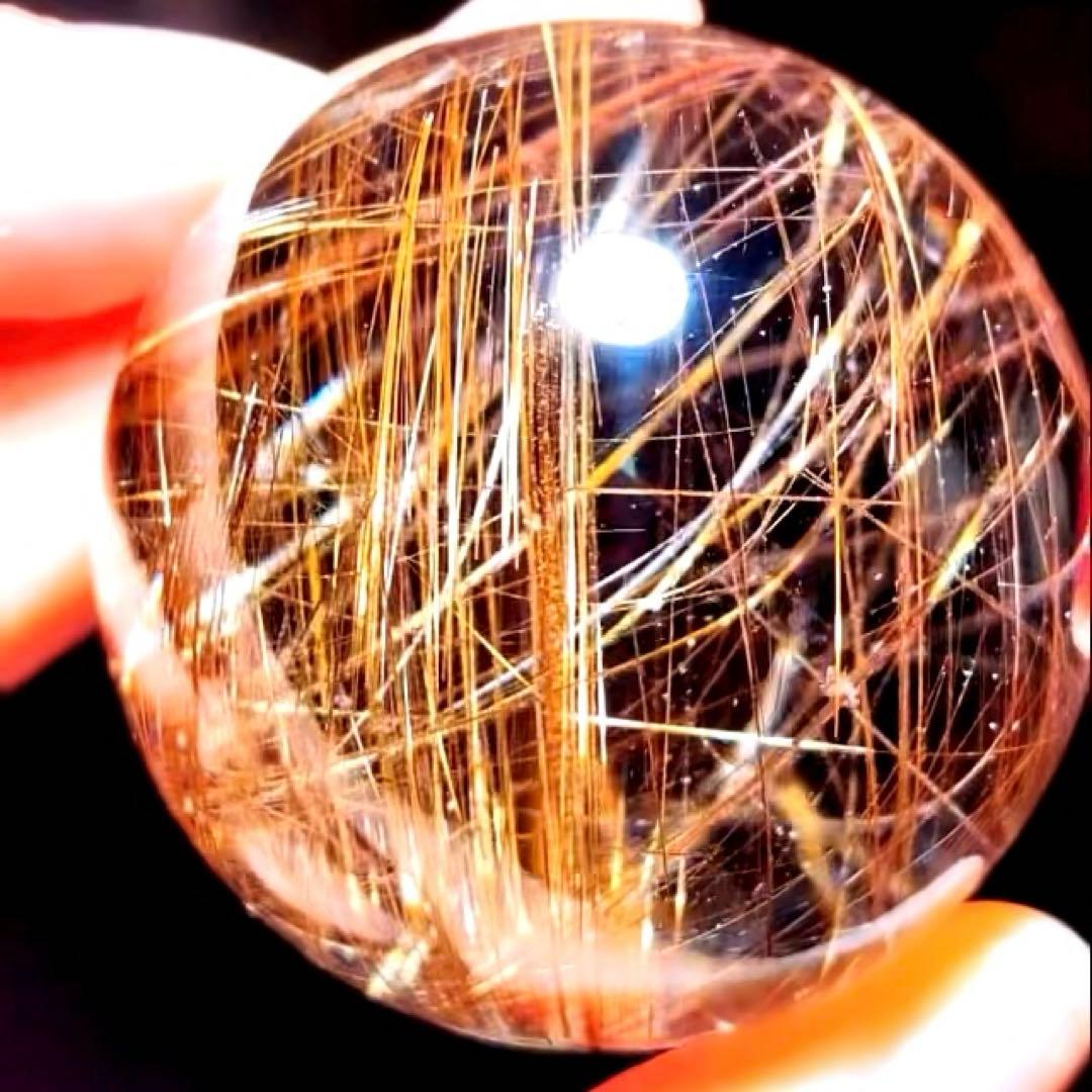 超絶綺麗✨48mm ゴールドルチルクォーツ　丸玉スフィア　金針水晶