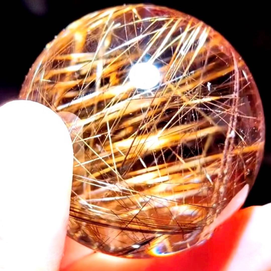 超絶綺麗✨48mm ゴールドルチルクォーツ　丸玉スフィア　金針水晶