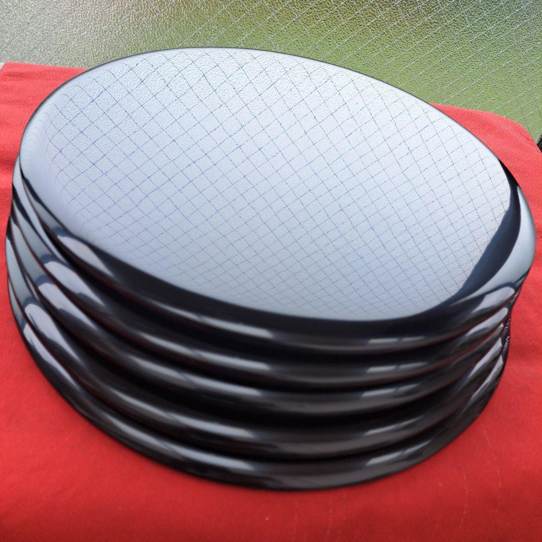 【輪島塗　尺サイズ　瑞祥盆×5客　童唄蒔絵】布着本堅地　作家物　未使用/長期保管