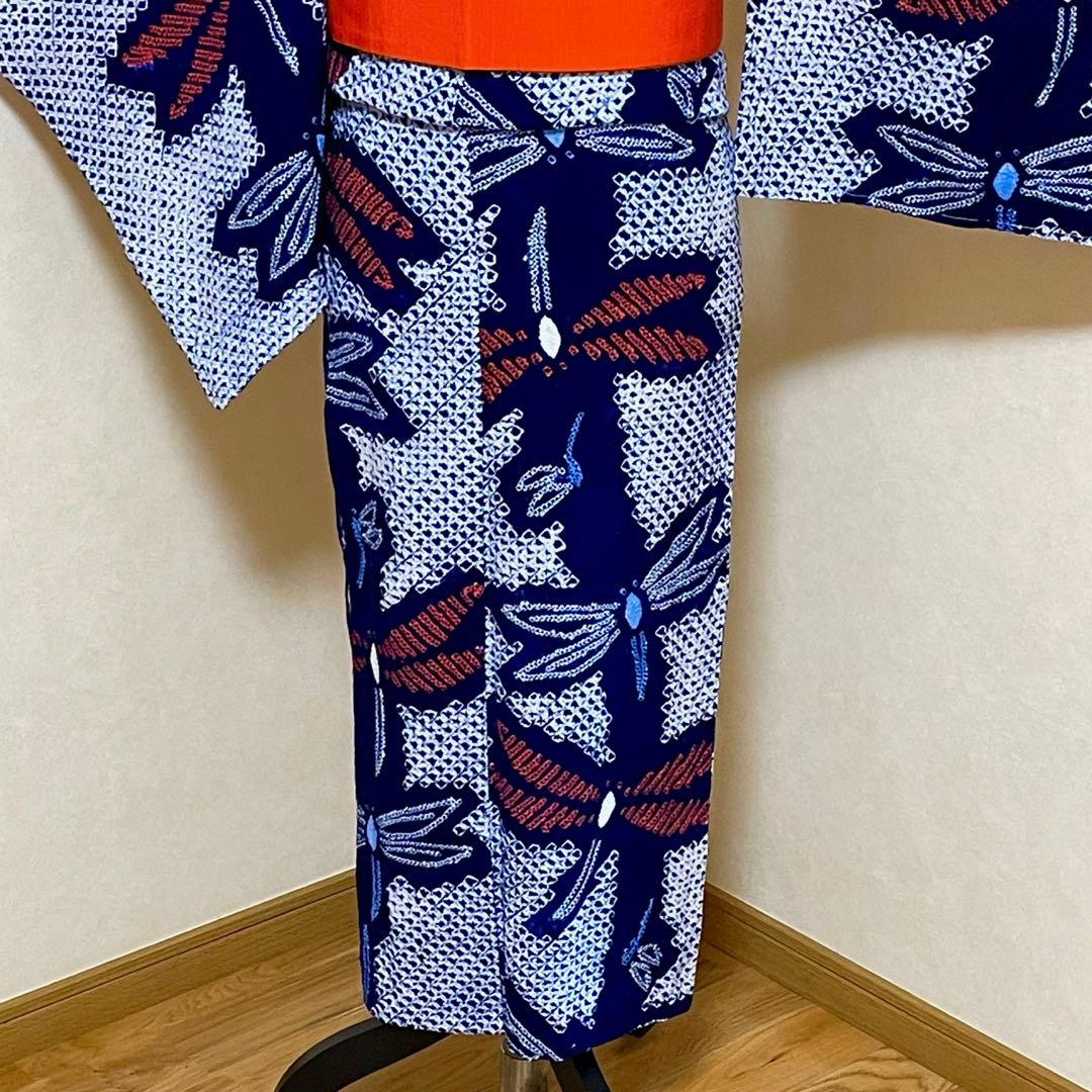 有松絞り　浴衣単品❤︎値下げ❗️かわいいトンボ柄　身丈160㎝　帯の追加も可能
