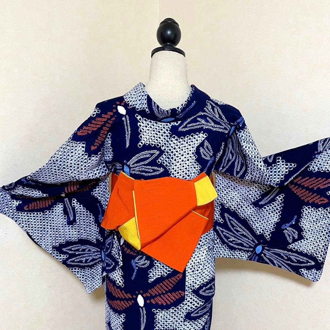 有松絞り　浴衣単品❤︎値下げ❗️かわいいトンボ柄　身丈160㎝　帯の追加も可能