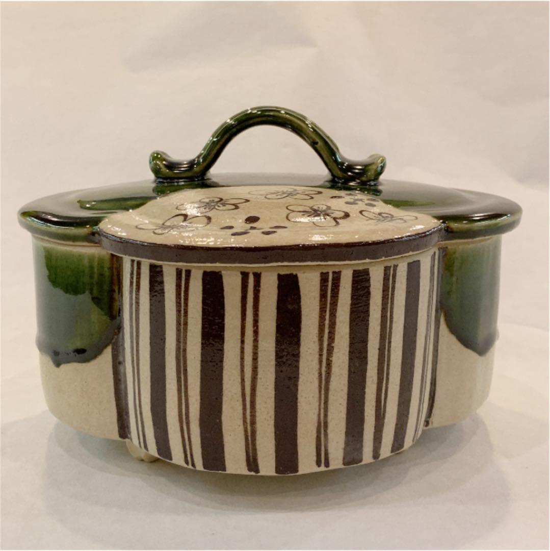 【茶道具】山口茂 織部木瓜食籠 菓子器