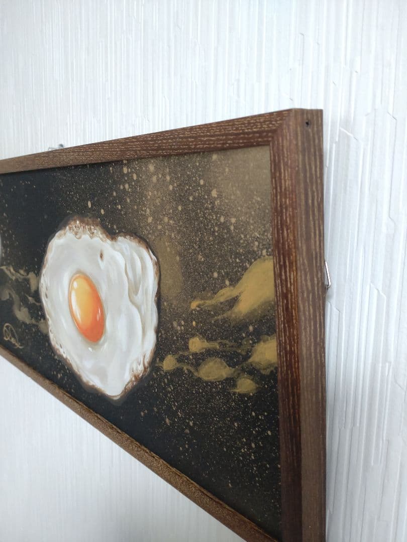 卵の油絵【コスモ・エッグ】1点物の原画◆作者サイン入り/額縁付属