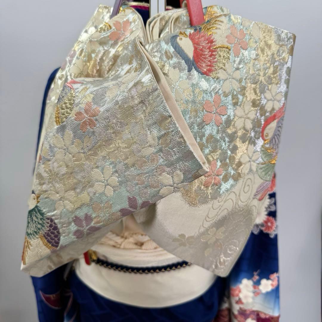 振袖豪華9点フルセット　青系　金駒刺繍　金彩　牡丹　貝桶　成人式　結婚式