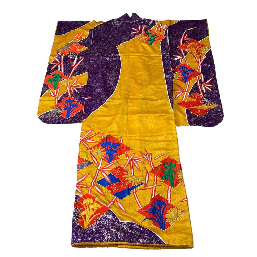 (あ862)アンティーク大振袖㊗️紫に金の幾何学模様 総刺繍✨️③点セット