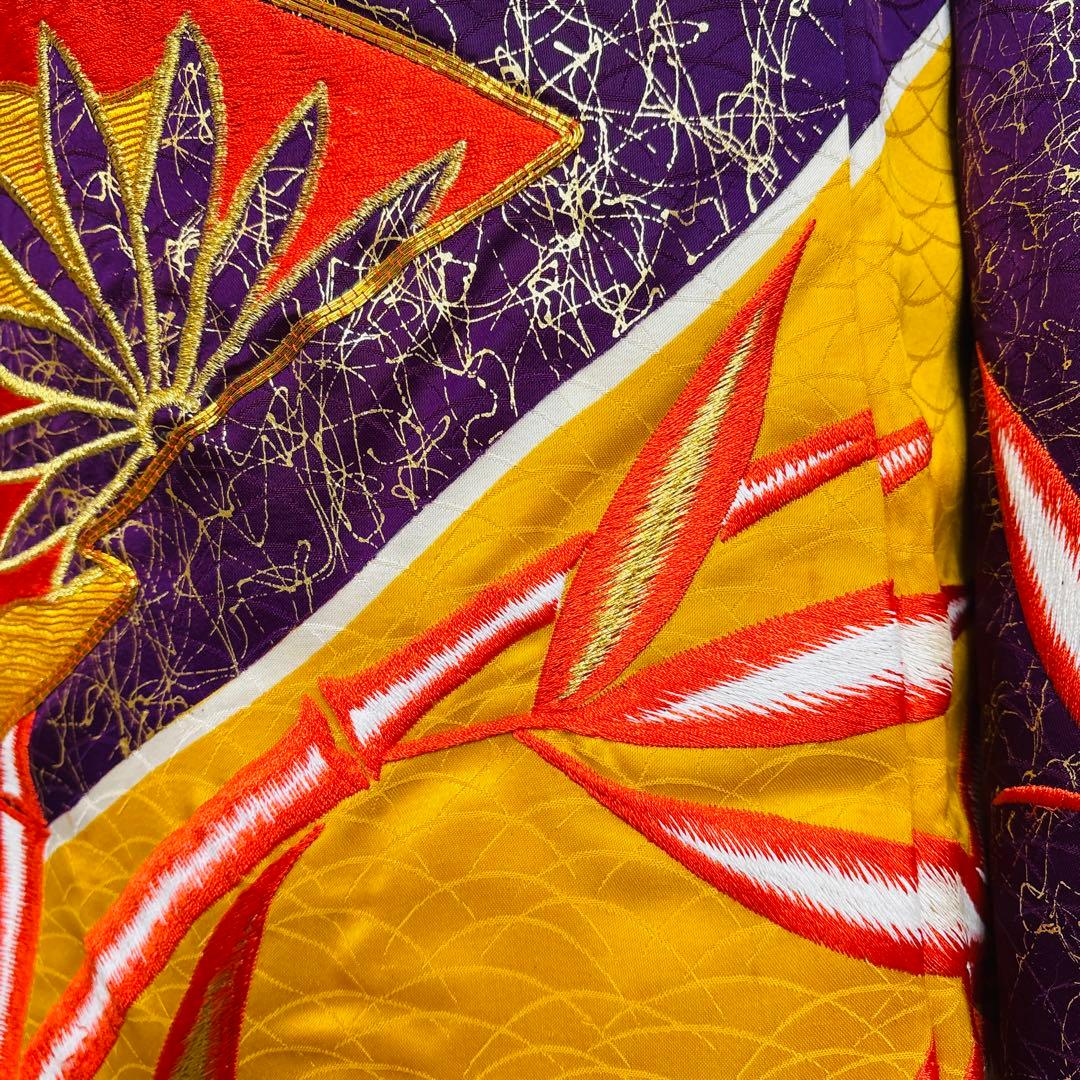 (あ862)アンティーク大振袖㊗️紫に金の幾何学模様 総刺繍✨️③点セット