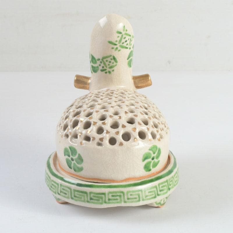 茶道具　九谷焼　九谷峯久　園江久雄作　仁清写　冠　香炉　共箱　V　9422