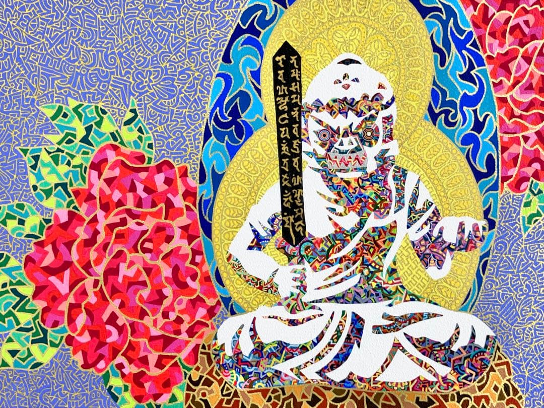 値下げ　原画　不動明王　仏像　絵画　アクリル画　現代アート　細密画　一点物