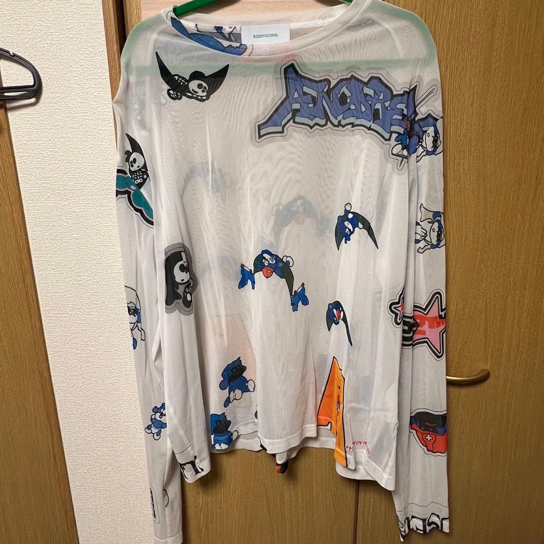 トップス BODYSONG. LSTEE/MESH/FLOCKING/ATOZ WHITE