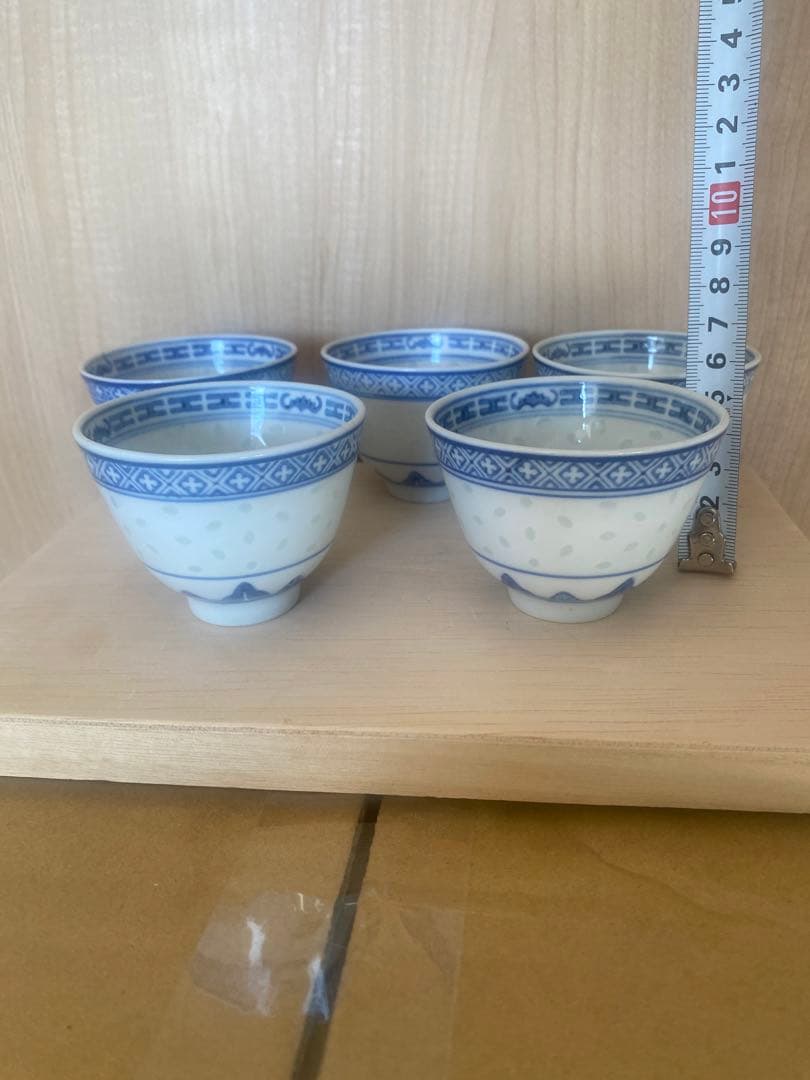 中国　景徳鎮製　茶碗五客　茶葉入れ