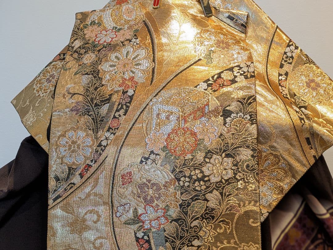 振袖フルセット 身丈168.5裄69.5 更紗 焦げ茶 ブラウン 金彩 成人式