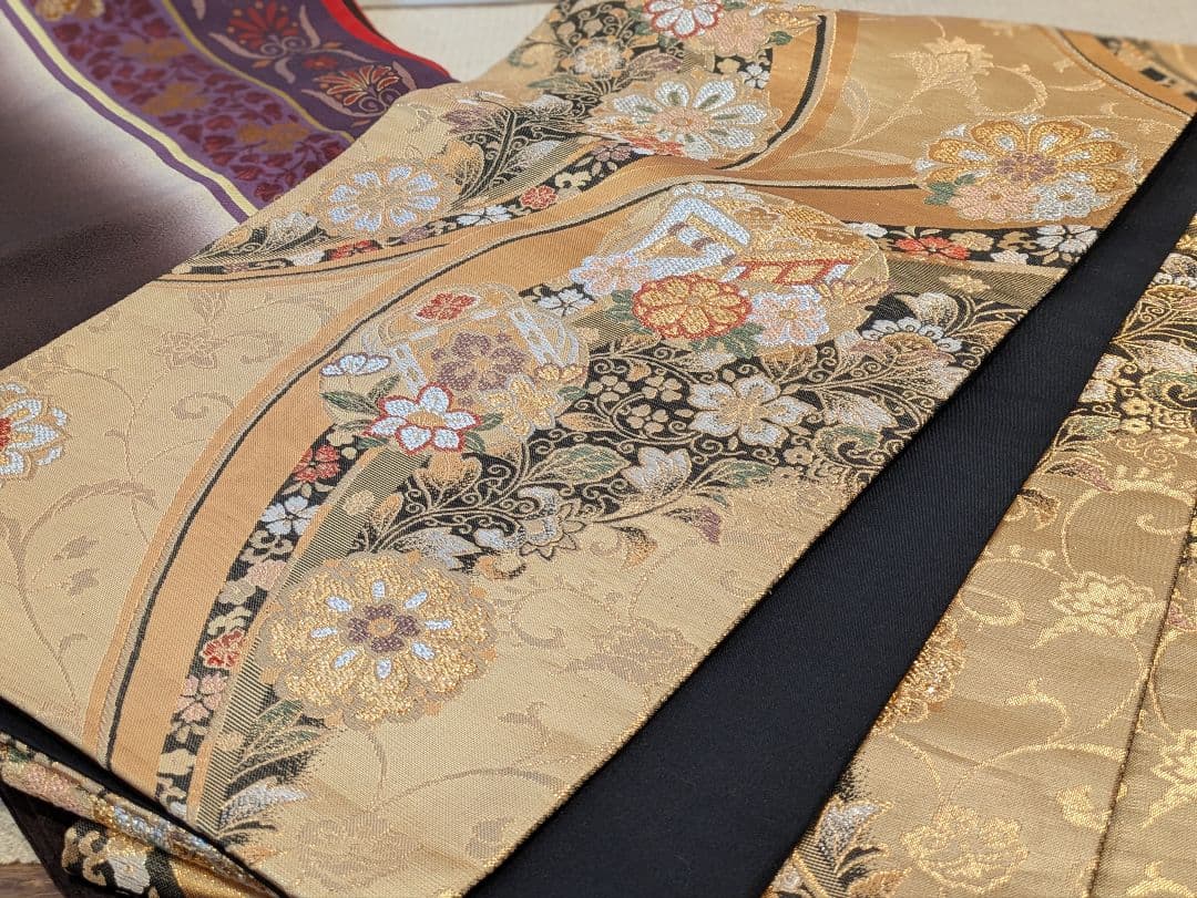 振袖フルセット 身丈168.5裄69.5 更紗 焦げ茶 ブラウン 金彩 成人式