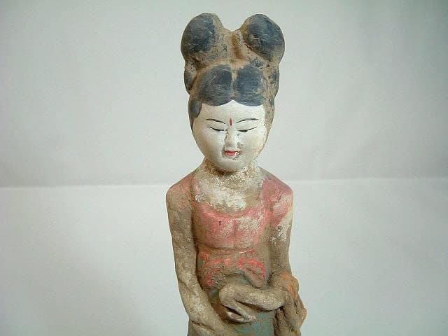 置物■唐俑 唐彩絵女俑 中国陶磁 唐時代 婦人像 古い土人形 時代物 骨董品■